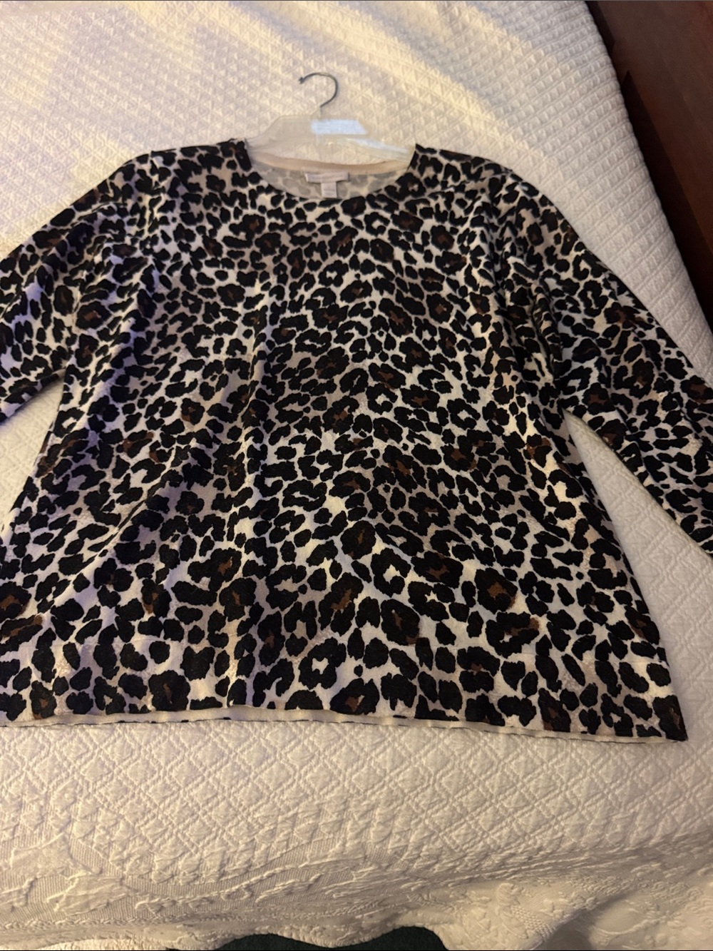 Charter Club Leopard Print Long Sleeve Top in Black and Brown